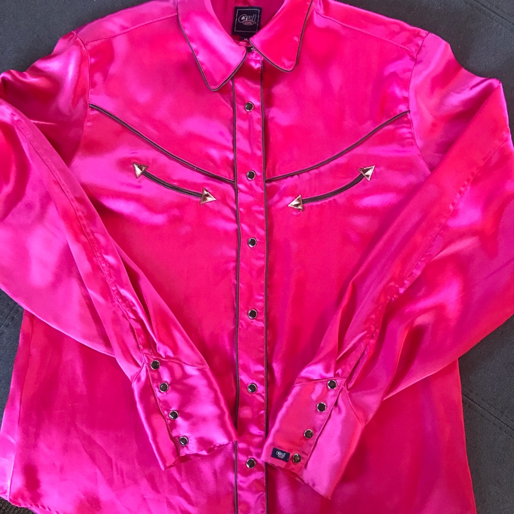 Cruel Girl Silky/Poly Bright Pink Western Shirt